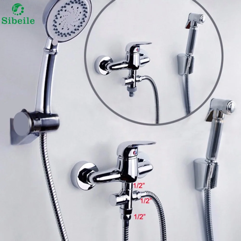 SBLE US Standard of 3 Way Shower Faucet Diverter With Shut-off Valve Switch T- Adapter Valve For Toilet Bidet Sprayer