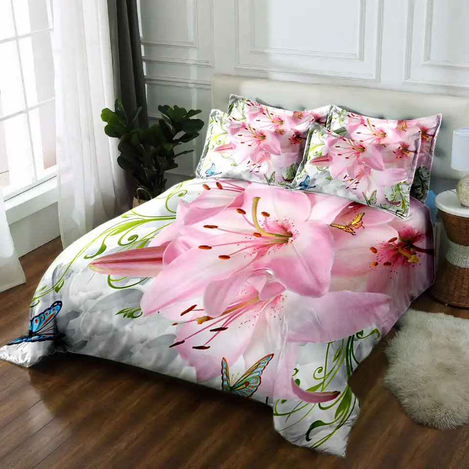Pink Flower 3d Bedding Set Twin Queen California King Bed Cover