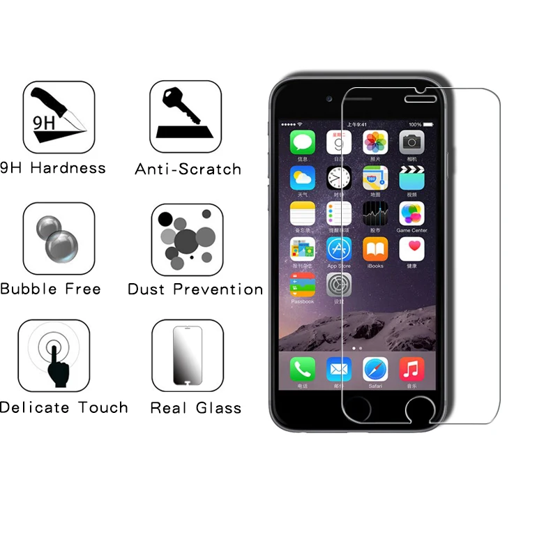 Высококачественное Закаленное стекло для iPhone X, 8, 7, 6, 6 S, 5S, SE, 5, 5c, 4S, 4, защита экрана, закаленное стекло для iPhone 6, 6 S, 7, 8 Plus