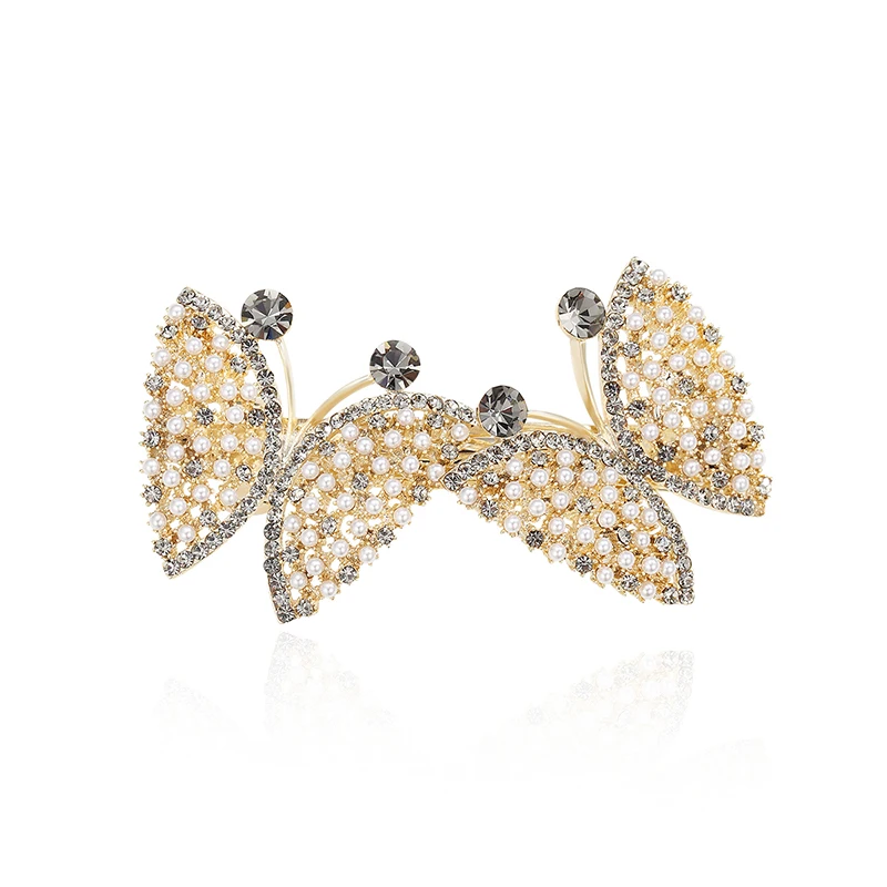

CHIMERA Fashion Butterfly Barrette Pearl Hair Clip Luxury Crystal Hair Jewelry Bridal Wedding Hairpin Women's Metal French Clips
