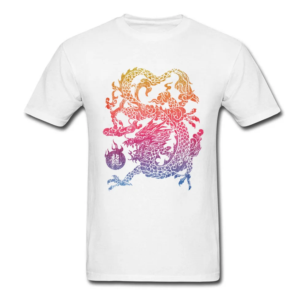 High Quality Printed Custom T-Shirt O Neck Pure Cotton Young Tees Short Sleeve Thanksgiving Day Custom Tops Shirts Chinese Dragon Eat The Sunset Colourful white