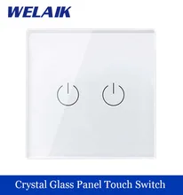 WELAIK Crystal Glass Panel Switch White Wall Switch EU Touch Switch Screen Wall Light Switch 2gang1way