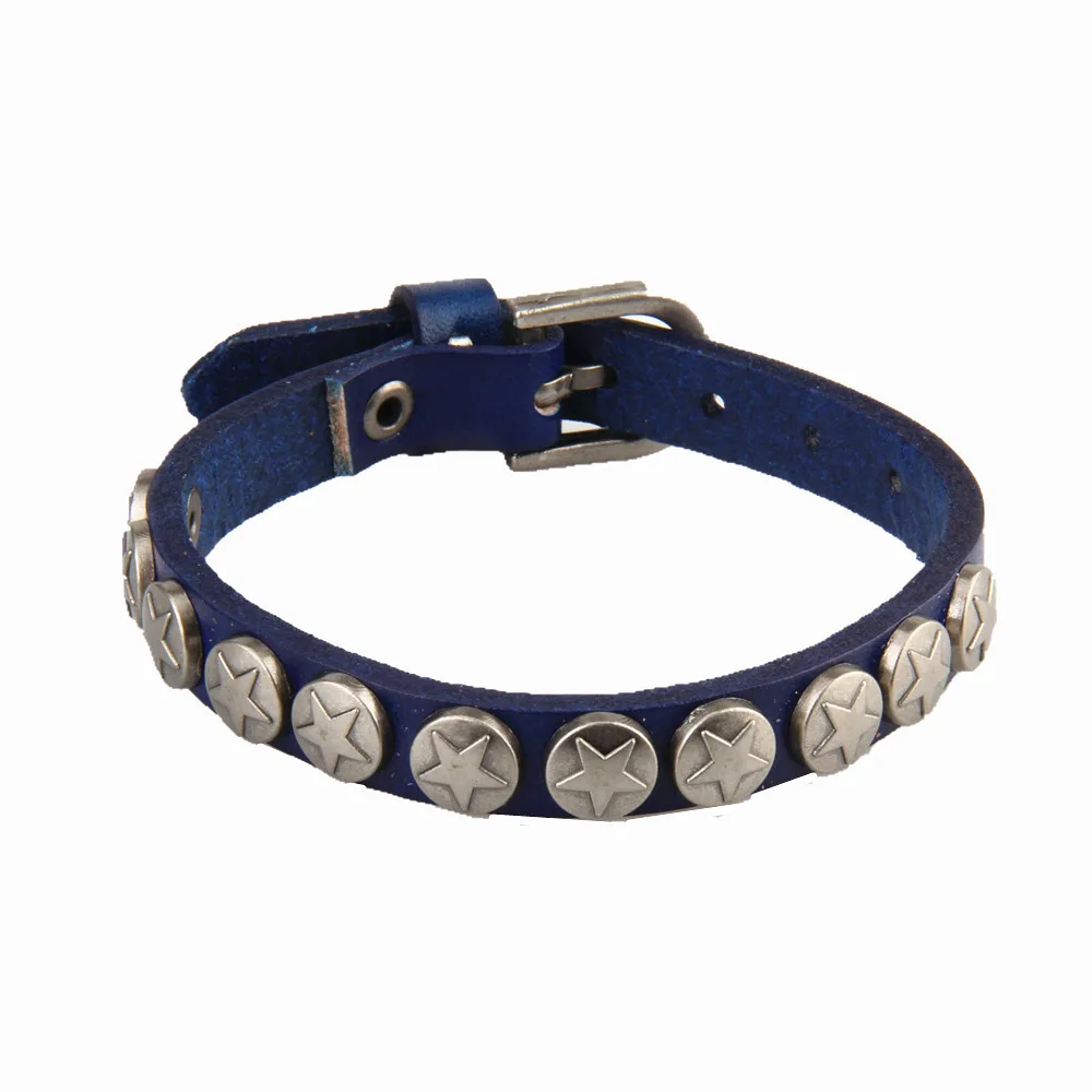 Винтажный браслет в стиле рок-панк из натуральной кожи, pulseira Masculina Mujer, мужские браслеты, браслет с подвеской в виде звезды для женщин и мужчин, красный - Окраска металла: blue