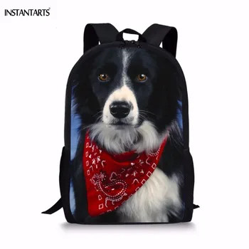 

INSTANTARTS Funny Chidren School Bags for Boy Girl Cute Dog Border Collie Print Student Backpack Travel Lap Top Kids School Bag