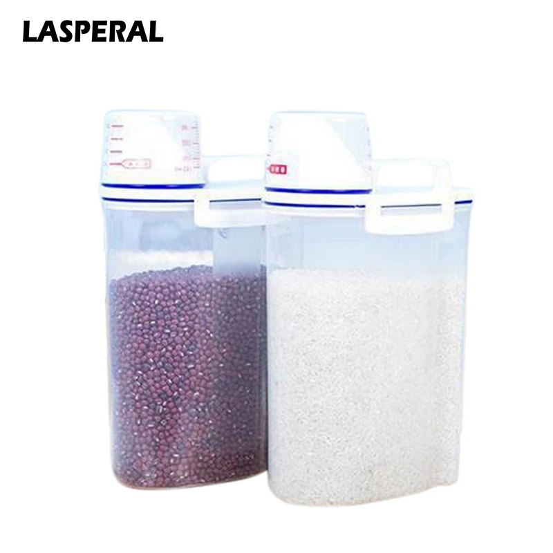 

Lasperal Practical Plastic Containers for Food Storage Convenient Rice Bucket Grain Storage Container Sealed Box Measuring Cups
