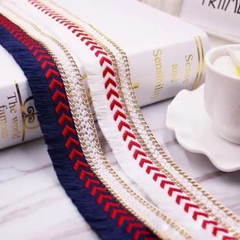 

PPCrafts 35mm White/Blue Tassel Lace Trim Ribbon Metal Chain Decorative Webbing DIY Handmade Sewing Curtains Garment Accessories