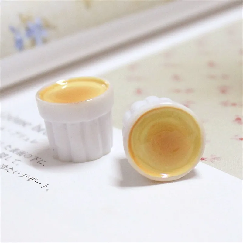 

Free Shipping 100PCs/Lot 3D Resin Cabochons Cute Kawaii Food Milk Egg Pudding Cup Cameo Craft Fit Girls Jewelry Ornaments Decor