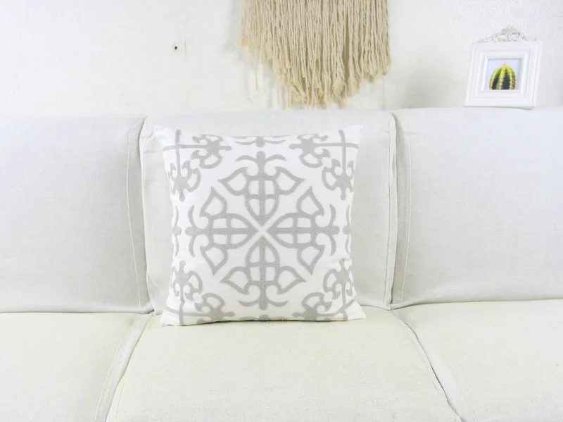 Наволочка для подушки с вышивкой, Геометрический Цветочный марокканский серый чехол для подушки с вышивкой для дивана, простой домашний Декор 45*45 см