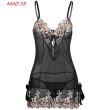 Лидер продаж, женская черная ночная рубашка с v-образным вырезом и вышивкой размера плюс, сексуальная одежда для сна, женская прозрачная популярная Пижама, нижнее белье, костюм