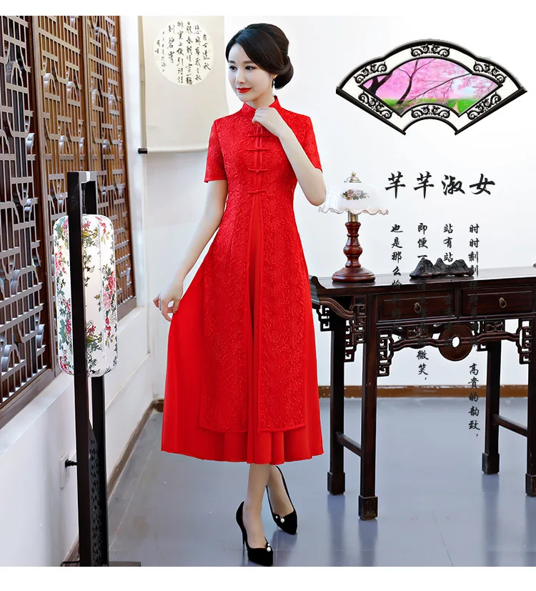Для женщин кружева долго Cheongsam китайское традиционное платье леди Сельма Qipao Женская Свадебная Вечеринка Oriental платье 90