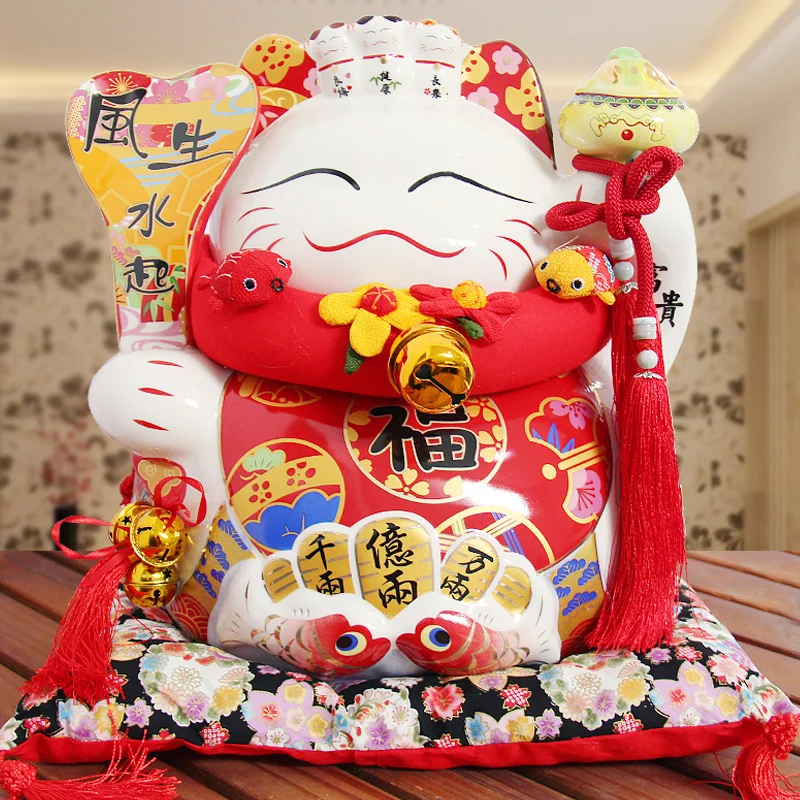 

big eight party to wealth Lucky Cat 14 inch opening housewarming gift money piggy bank ceramic ornamentscrafts suit living room