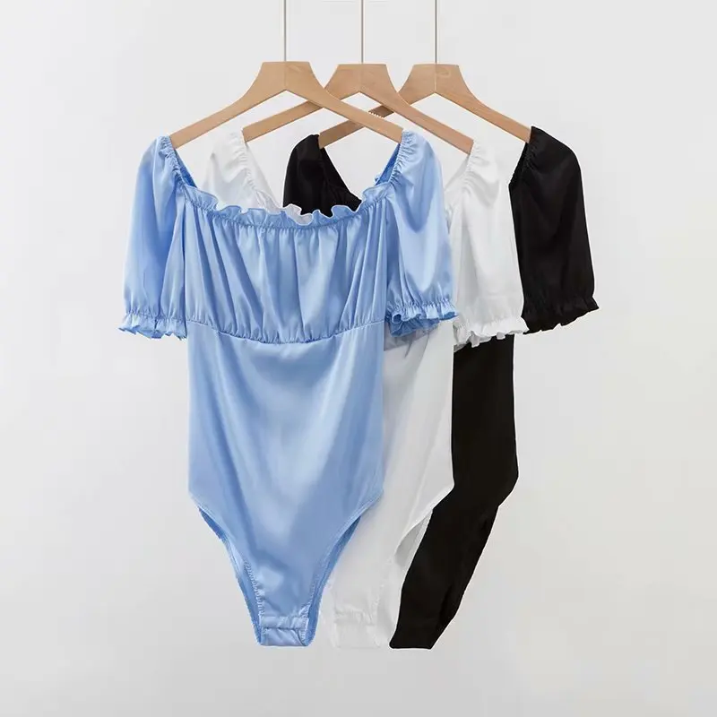 

women vintage satin bodysuit sexy back lace up body
