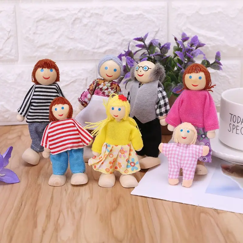 7 шт./компл. Happy House Семья куклы деревянные фигурки героев Одетый для маленькой девочки Милая Детская притворяться игрушки