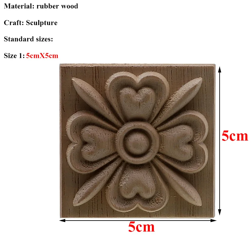Декоративные модные цветочные деревянные наклейки с резьбой Угловые аппликации рамка Стены Двери Мебель резьба по дереву деревянные фигурки ремесла дома - Цвет: 5cmX5cm
