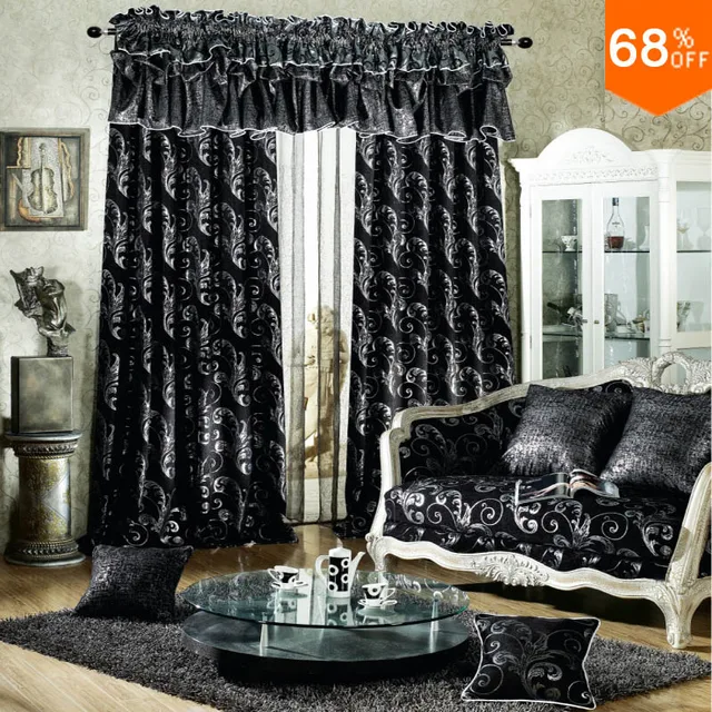 Zwart luxe Staaf Stok Hangen stijl Woonkamer gordijnen voor ... Zwart luxe Staaf Stok Hangen stijl Woonkamer gordijnen voor ...