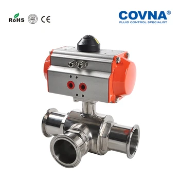 

1'' Sanitary Clamp Pneumatic 3 Ways Ball Valve Tri-Clamp Pneumatic Ball Valve Stainless Steel Food Grade