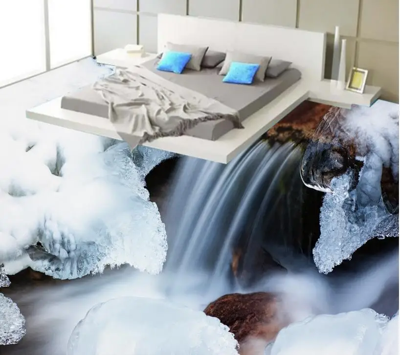 

High quality 3d floor roll custom 3d flooring river snow non-slip wear thickend self-adhesive wallpaper