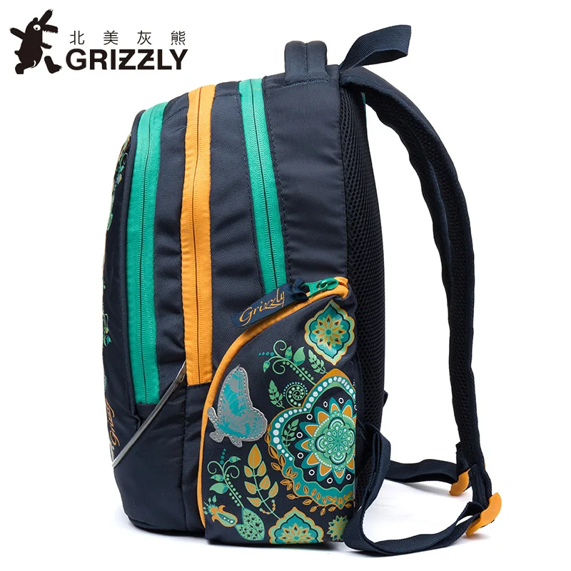 GRIZZLY Kids Primary School Bags for Children School Backpack Floral Waterproof Orthopedic Backpacks for Girl Grade 1-4 Kids Bag