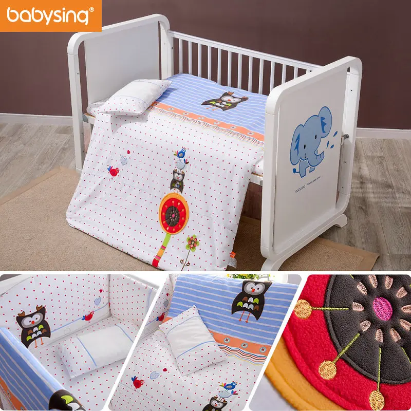 

Babysing Cotton Baby Cot Bedding Set Newborn Cartoon Crib Bedding Detachable Quilt Pillow Sheet Bed Linen