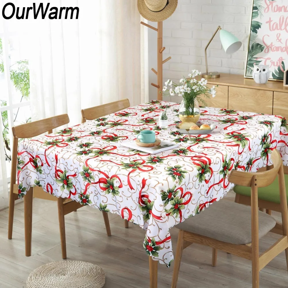 Ourwarm 150 180cm Red Christmas Santa Table Cloth White Tablecloth