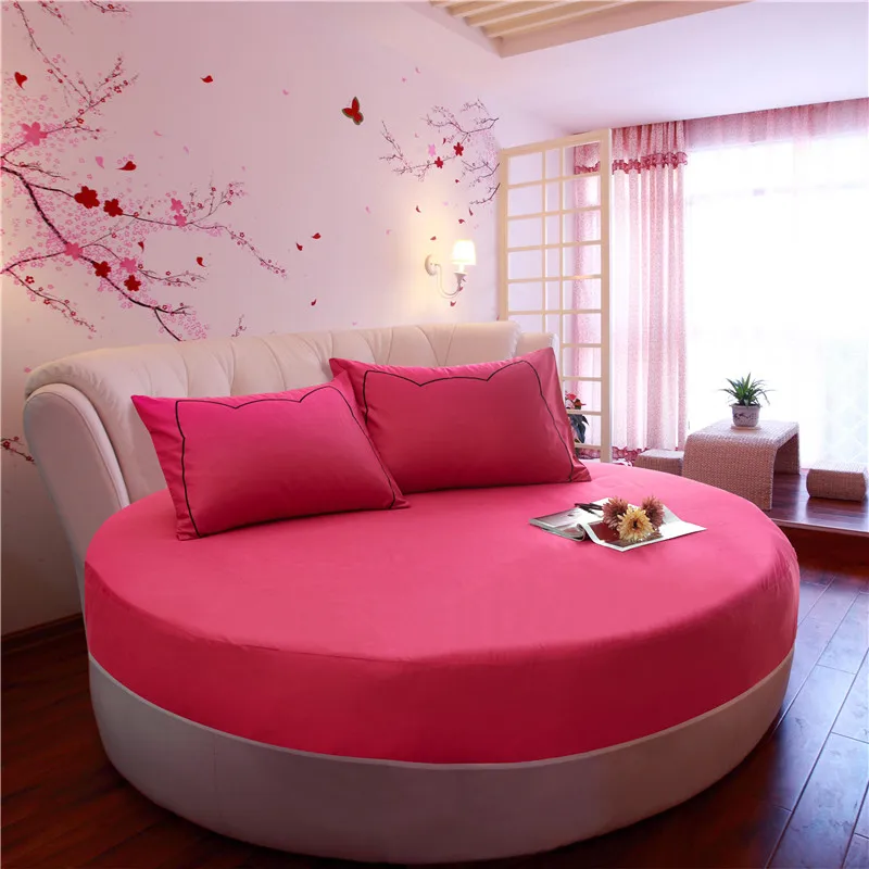 100% Cotton Round Fitted Sheet Romantic Solid Color Round Bed Sheet Bedding Set Mattress Cover Topper 200cm 220cm Themed Hotel 5