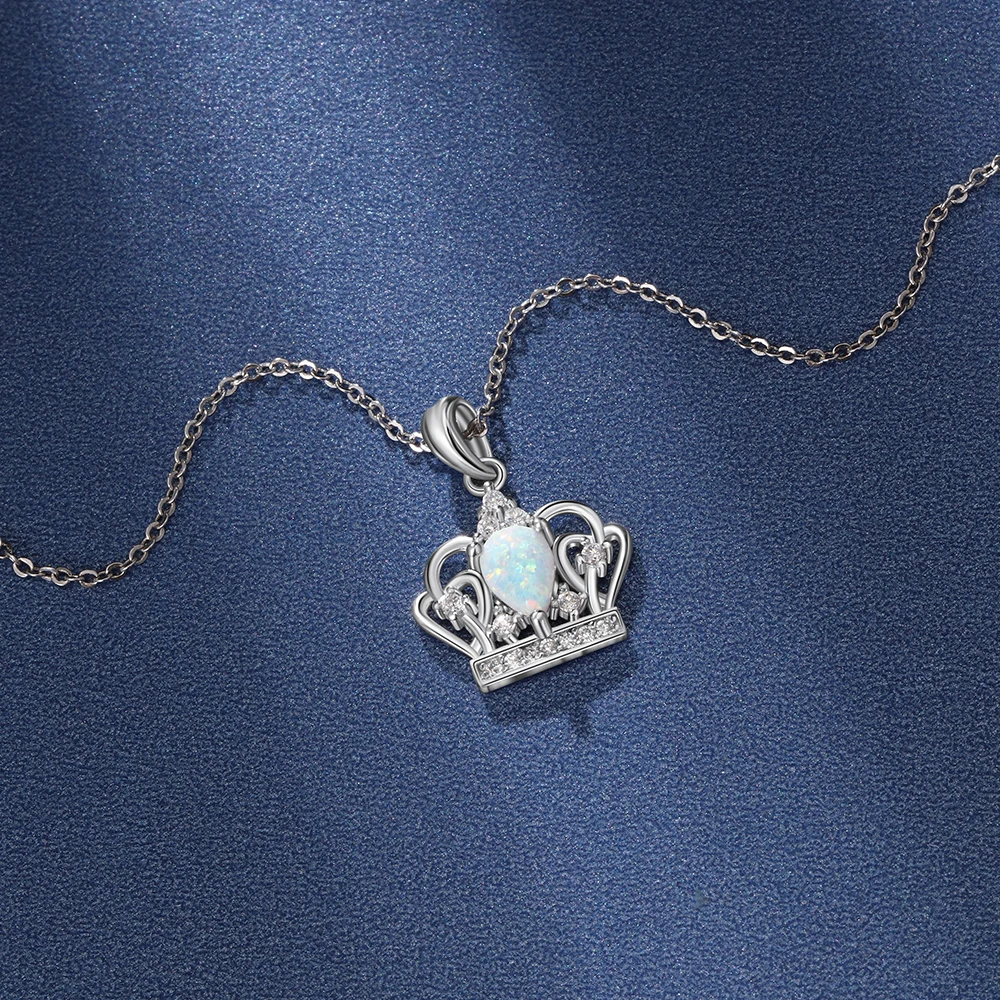 925 пробы, Серебряная корона, ожерелье s& Кулоны, элегантное белое опаловое ожерелье для женщин, хорошее ювелирное изделие, подарок(JewelOra NE103189