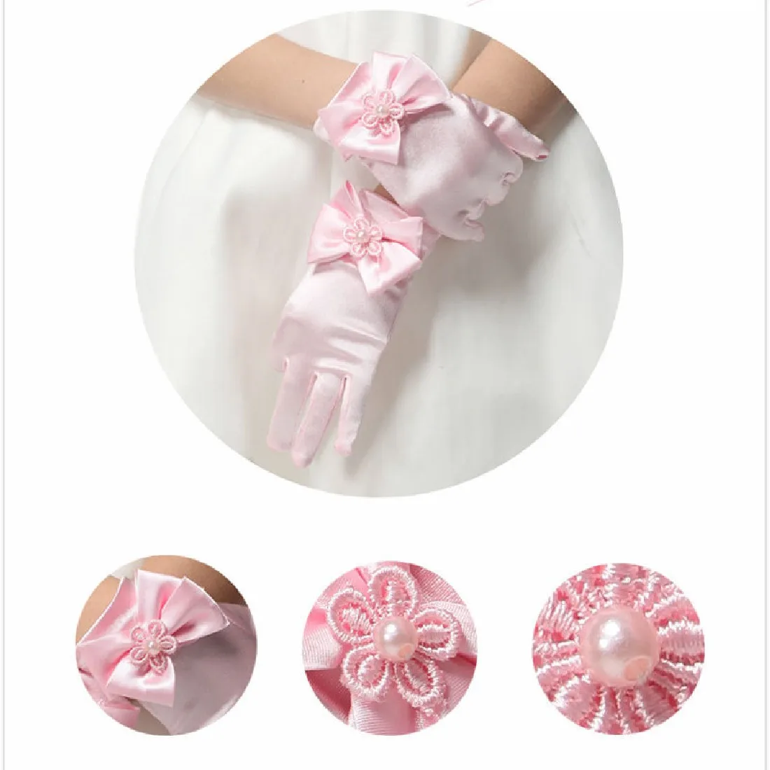 Очаровательные 1 пара милые вечерние перчатки с бантиком и цветами для девочек, варежки для церемонии, аксессуары для посещения церкви, детские перчатки