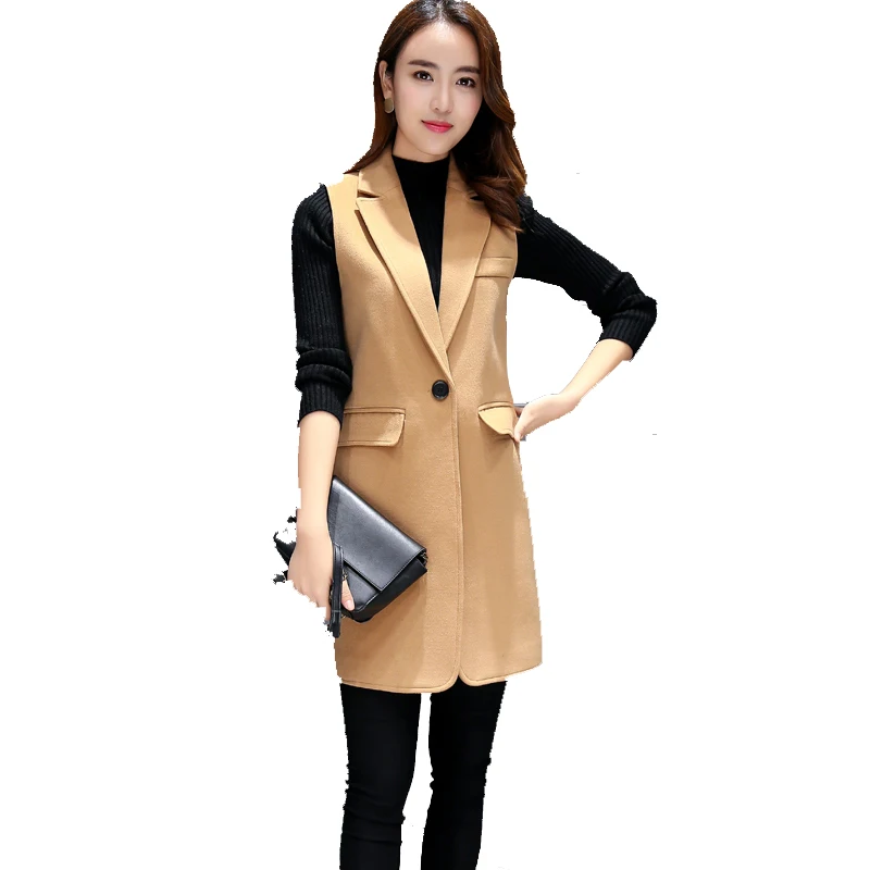 Women Autumn Spring Wool Blend Vest Waistcoat Lady Office Wear Long Women Autumn Spring Wool Blend Vest Waistcoat Lady Office Wear Long Coat Casual Sleeveless Jacket Plus Size In Vests Waistcoats From
