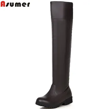 

ASUMER 2020 hot sale solid women knee high boots in autumn low square heels embossed pu leather high quality platform boots