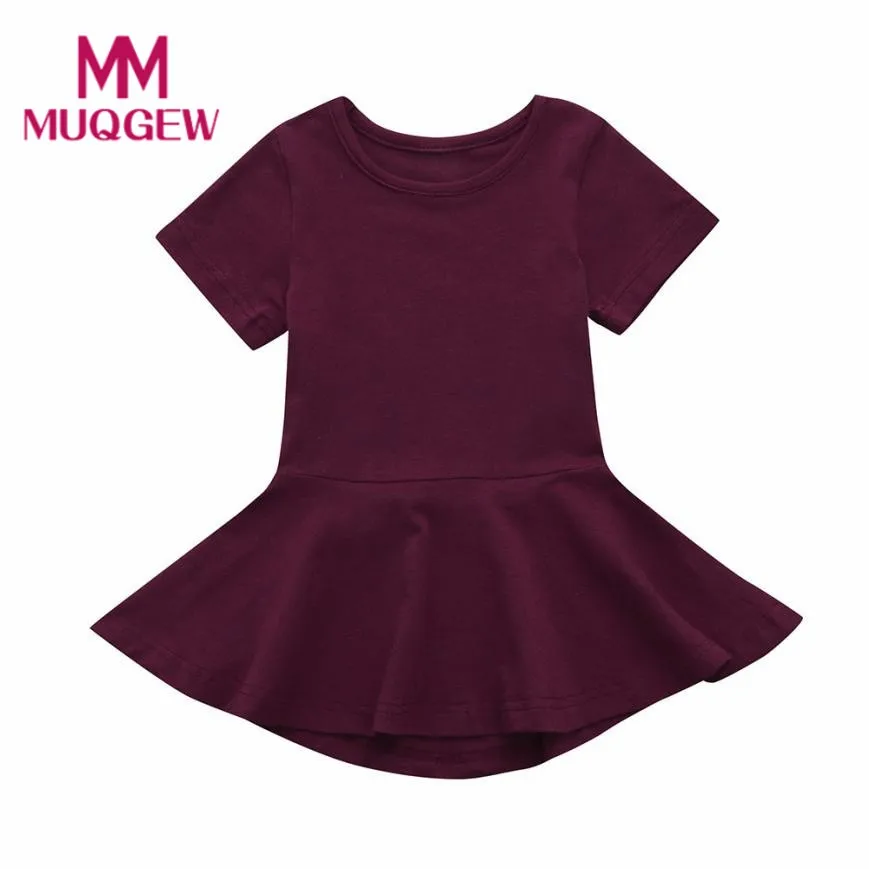 

MUQGEW Summer Baby Girl Dress 2019 Girls Candy Color Short Sleeve Dress Toddler Solid Princess Tutu Casual Dress 50