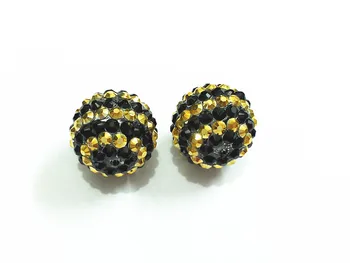 

Newest ! 20mm 100pcs/lot Black With Gold Stripe Resin Rhinestone Ball Beads,Chunky Beads For Kids Jewelry Making
