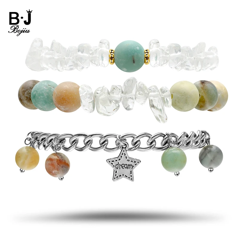 Женские круглые браслеты Bojiu Amazonite серебристая цепочка с прозрачными кристаллами