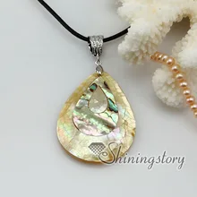 Каплевидный пэчворк abalone желтый seashell мать жемчужный море ожерелья из раковины моллюска Подвески 2013 Ювелирные изделия ручной работы