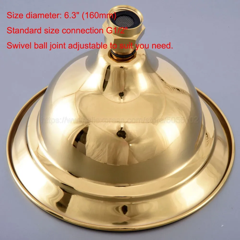 Luxury Gold Color Brass Rainfall 6.3" Shower Head Bathroom Replace Rain Shower Head Bathroom Accessory (Standard 1/2") zsh267