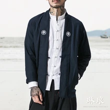 Новинка, мужской длинный плащ с вышивкой, Ретро стиль, мужской японский плащ, весеннее и осеннее пальто