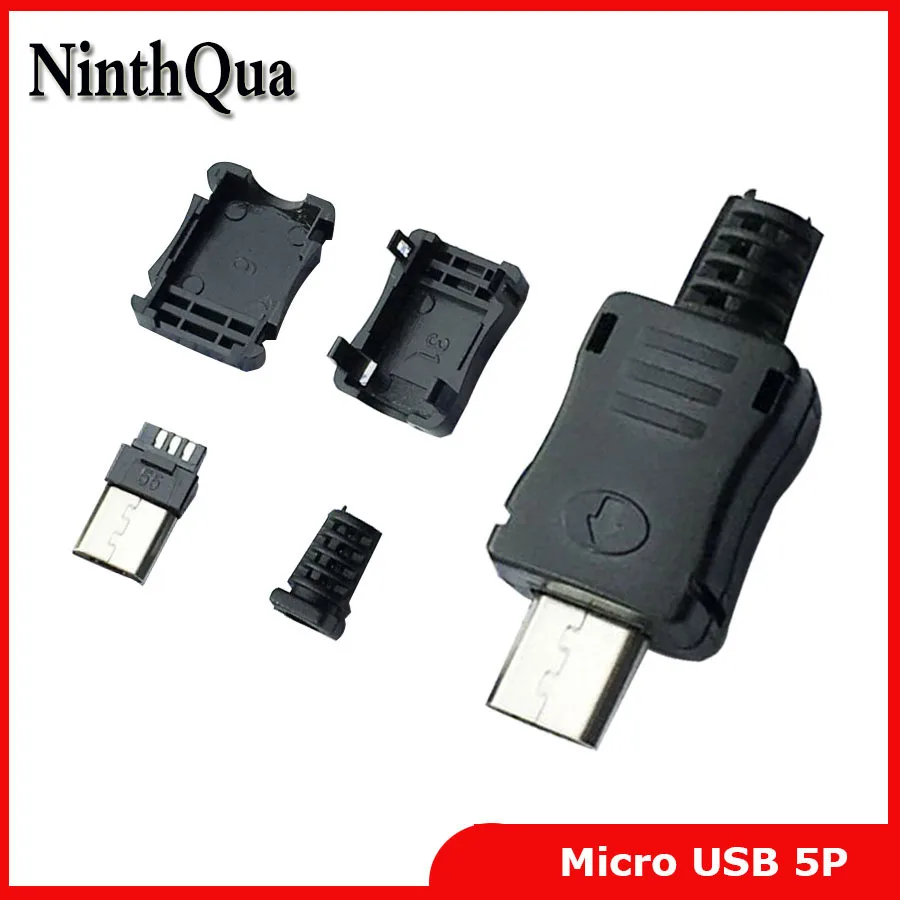 

Free Shipping 10 sets 4 in 1 Micro USB-5P 5Pin Micro USB Plug Male Socket Connector+Plastic housing/shell