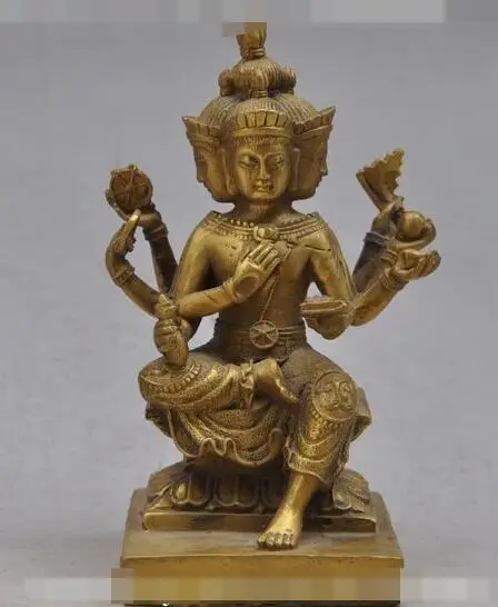 

S3344 tibet buddhism copper bronze 4 Arm 4 Face Kwan-Yin GuanYin buddha Goddess statue
