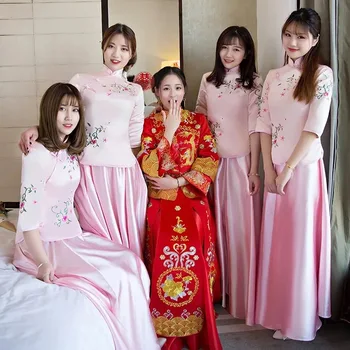 

Vintage Bridal Bridesmaid Cheongsam Modern Traditional Chinese style Wedding Dress Oriental Womens Qipao Vestidos Size S-XXL