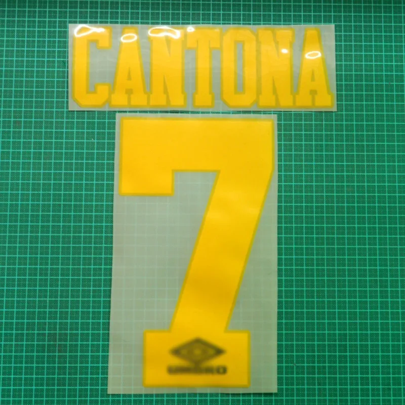 1992-1994 Ретро#7 Cantona Nameset белый желтый черный Lextra Флокирование теплопередача футбольная печать
