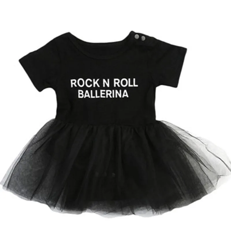

Infant Baby Girl Clothes Tulle Rock N Roll Letter Print Romper Dress Princess Tulle Lace Dress Outfit Set 0-3Y