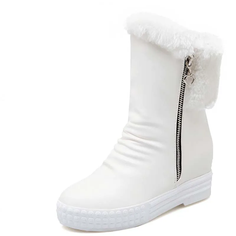 

New Noble Zip Ankle Boots Fashion Round Toe High Heels Elegant Platform Boots Warm Fur Autumn Winter Snow Women Boots