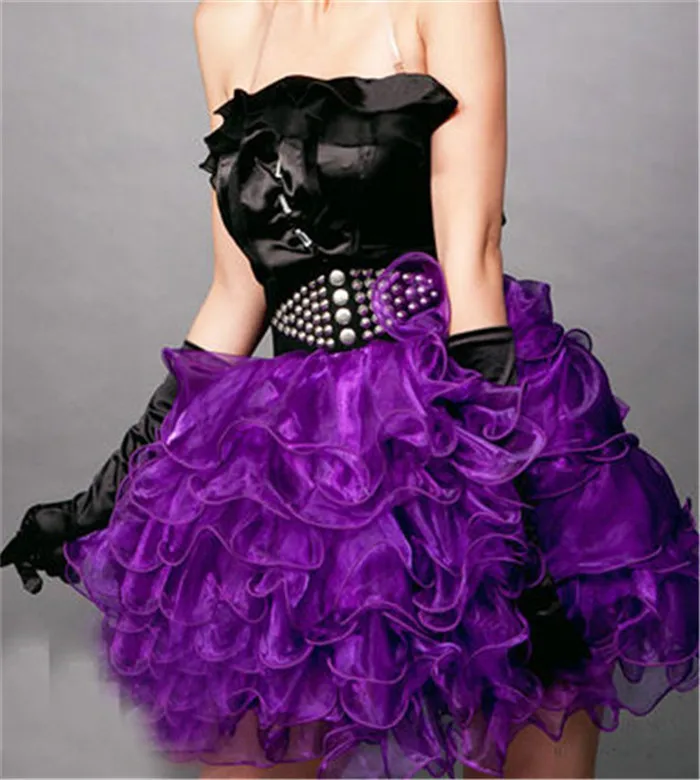 Атлас Тюль органза Многоуровневая рюшами юбка-пачка Для женщин для девочек нарядное бальное платье юбка - Цвет: Фиолетовый