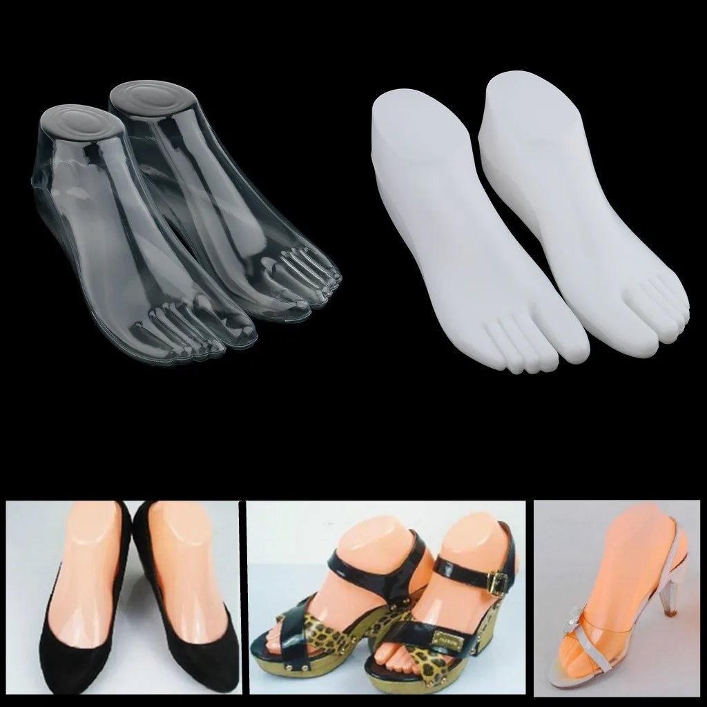 2Pair Female Feet Mannequin Foot Thong Style Sandal Sock Display Model Clear