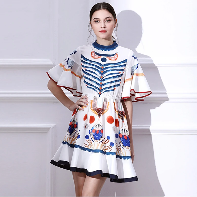 

England Style Summer Print Dress Women 2019 Vintage Petal Sleeve Party Dresses Plus Size Elegant Dress vestidos robe femme