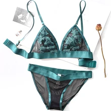 TERMEZY, Женский сетчатый Комплект бюстгальтеров с вышивкой, Комплект бюстгальтеров с цветочным принтом, кружевное сексуальное женское белье, мягкая тонкая чашка, бюстгальтер, прозрачные трусики, пижама для женщин