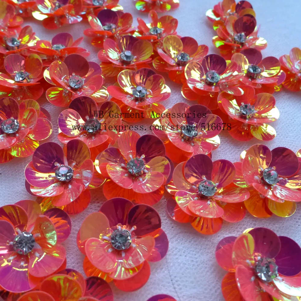 CraftbuddyUS 10 Lilac Flower w/Pearl Centre 3D motif 50mm,Sew Stitch Fabric DIY 