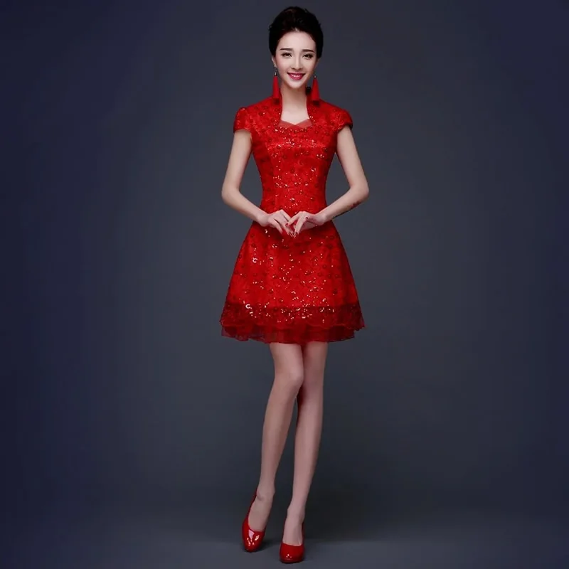 2016 Новинка Китайская традиционная свадебное платье китайский красный Кружево свадебное платье Oriental Стиль Платья для женщин Винтаж