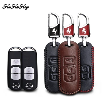 

KUKAKEY Car Key Case For Mazda 3 5 6 8 CX5 CX7 CX9 M6 GT 2016 2017 Genuine Leather Remote Smart Key Bag Holder For Mazda M2 M3