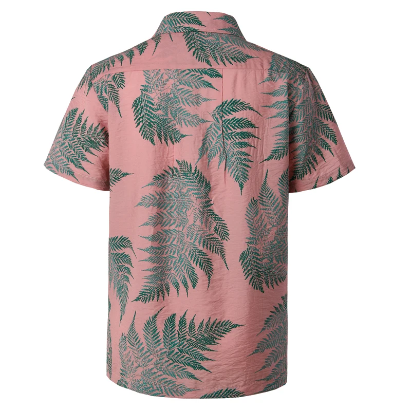 Kopen Mens Hipster Casual Korte Mouw Hawaiian Aloha Shirts 2019 Zomer Nieuwe Button Down Tropische Mannen Strand Shirt met Pocket Roze 2XL