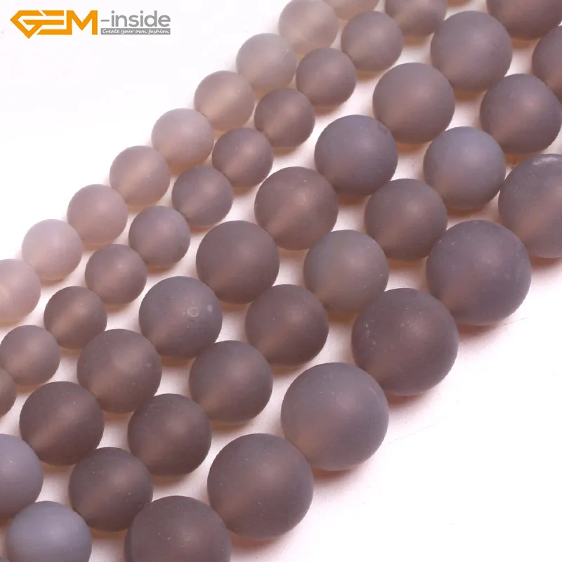 Gem-inside 6-10mm Natural Stone Beads Frost Matte Gray Agates For Jewelry Making 15inch DIY Jewellery | Украшения и аксессуары